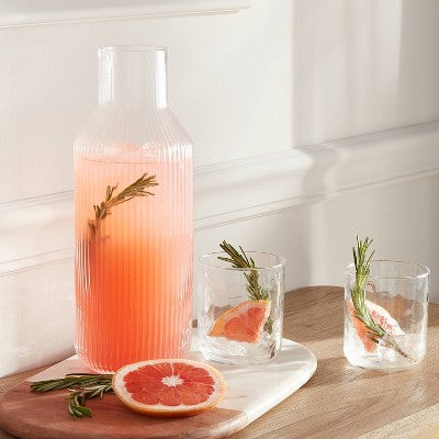 Ribbed Glass Carafe Clear - Threshold: Dishwasher-Safe Beverage Server, 50oz Cold Drink Pitcher, Cadmium-Free Glass