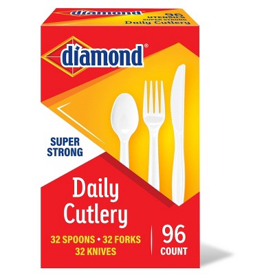 Diamond Daily White Disposable Forks Spoons and Knives - 96ct