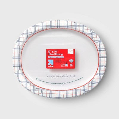 Disposable Platters Oval - RWB Plaid - 16ct - up&up