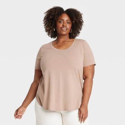 Women's Short Sleeve Scoop Neck Drapey T-Shirt Ava & Viv Brown 4X