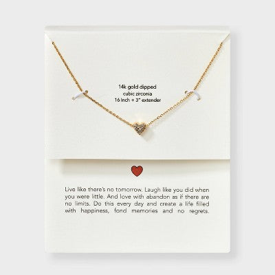 Valentine's Day Silver Plated Gold Dipped Micro Pave Heart Cubic Zirconia Pendant Necklace - Gold