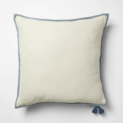 Oversized Square Cotton Linen Texture with Tassel Cream or Blue - Threshold Design with Studio McGee (LOCAL PICKUP ONLY)