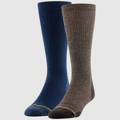 Signature Gold by Goldtoe Men's Heavyweight Tec Crew Boot Socks 2pk - Peacoat/Brown Marl 6-12