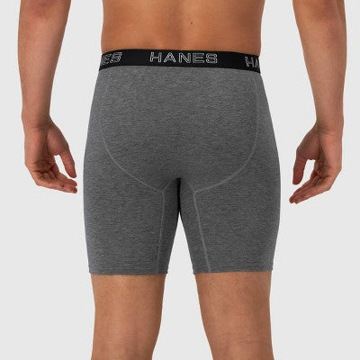 Hanes Premium Men's 3pk Long Leg Boxer Briefs Total Support Pouch - Black/Gray M: Tagless, Moisture Wicking, 4-Way Stretch