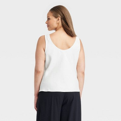 Women's Woven Shell Tank A New Day White 2X Satin, Scoopneck