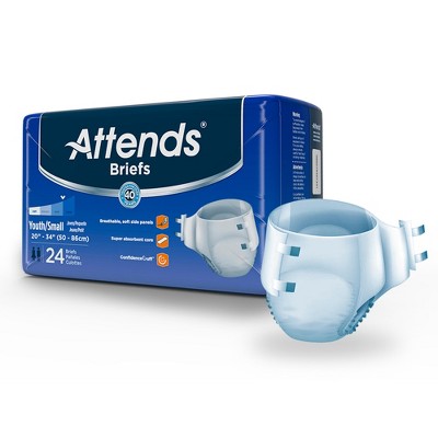 Attends Youth Incontinence Brief S Heavy Absorbency Breathable, DD10, 27, 24 Ct