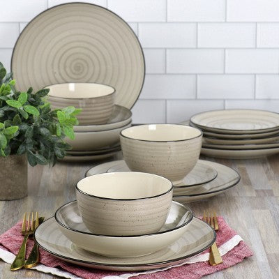 Elama Gia 18 Piece Round Stoneware Dinnerware Set in Cream MISSING 6 (LOCAL PICKUP ONLY)