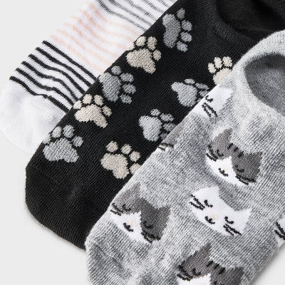 Women's Cats 3pk Liner Socks - Heather Gray/White/Black 4-10