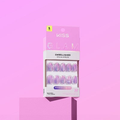 KISS Nails GLAM Embellished Press-On Fake Nails - Short Round - One n Only - 35ct