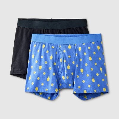 Men's Pickleball Print Boxer Briefs 2pk - Goodfellow & Co Blue M: Cotton Spandex Blend, Mid Rise, Pull-On Waistband