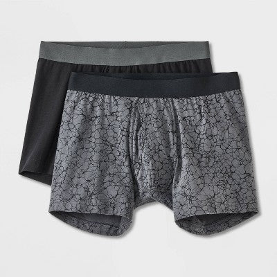 Men's Boxer Briefs 2pk - Goodfellow & Co Black L: Cotton-Spandex Blend, Mid Rise, Knit Fabric