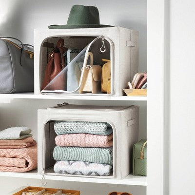 Medium Set of 2 Zipper Fabric Storage Cubes Gray - Brightroom: Clothing & Sweater Storage, Stackable, Collapsible, Handles