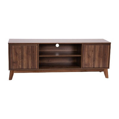 Flash Furniture Walnut 60" TV Stand with Adjustable Middle Shelf - Dual Soft Close Storage Doors (LOCAL PICKUP ONLY)