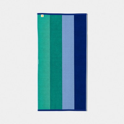 32"x62" Wide Multi Striped Reversible Beach Towel Blue/Teal - Sun Squad