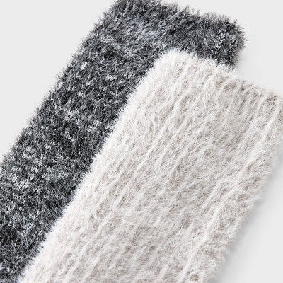 Women's 2pk Feather Cozy Crew Socks - Auden Gray/Black 4-10