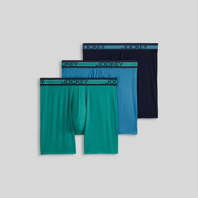 Jockey Generation Men's No Chafe Pouch Ultra Soft Stretch Boxer Briefs 3pk - Aqua Green/Aqua Blue/Navy Blue L