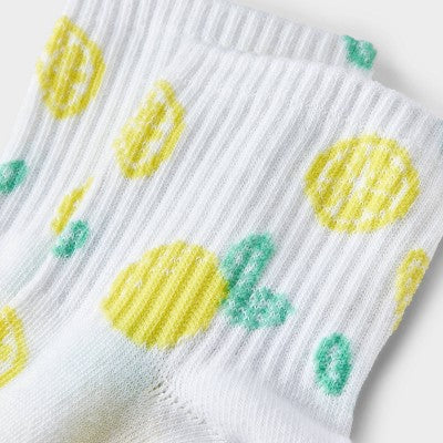 Women's Lemons Ribbed Ankle Socks - White/Yellow 4-10: Lightweight, Recycled Polyester, Machine Washable, Banded Cuff