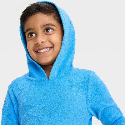 Toddler Boys' Sharks Printed Embossed Pullover Cover Up - Cat & Jack Blue 3T: Front Pocket, Knit