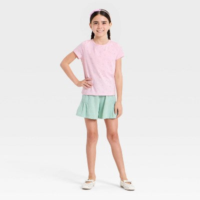 Girls' Short Sleeve Floral T-Shirt - Cat & Jack Pink XL Plus
