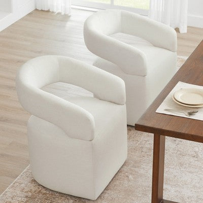 Spruce&Spring Modern Mobile Dining Chair with Casters & Open Back, Single , Ivory (LOCAL PICKUP ONLY)