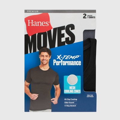 Hanes Premium Men's 2pk Move Breathable Mesh Crew Neck T-Shirt X-Temp - Black XL: Moisture Wicking, Quick Dry, 4-Way Stretch, Tagless