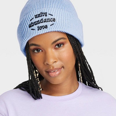 Black History Month Adult Unity Abundance Love Satin-Lined Cuff Beanie - Blue