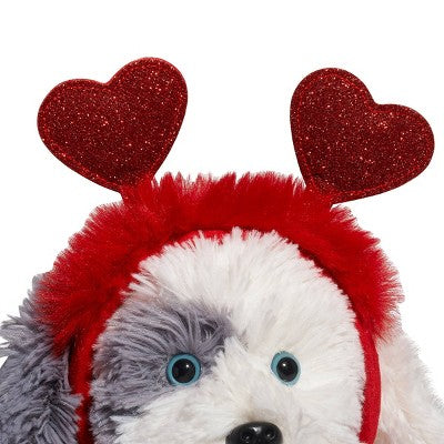 FAO Schwarz 12" Sparklers Toy Plush Sheep Dog with Removable Red Heart Boppers
