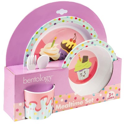 Bentology 5 Pc Mealtime Feeding Set for Kids and Toddlers - Includes Plate, Bowl, Cup, Fork and Spoon - Great Christmas Gift for New Parents & Kids