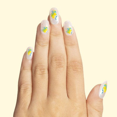 Olive & June Pressies Fake Nails - Katie J - S/M Round - Lemon Polka Dot Party
