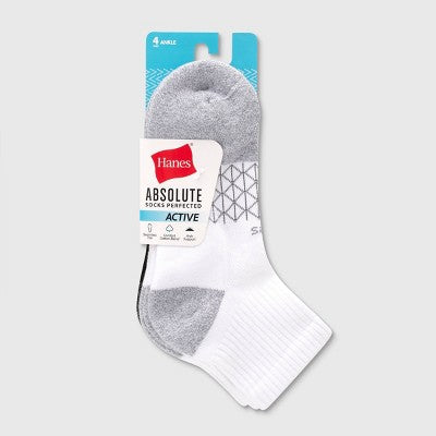Hanes Women's 4pk Absolute Active Ankle Socks - White/Black 5-9: Seamless Toe, Midweight Knit