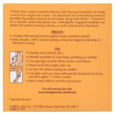 L'Oreal Paris Sublime Bronze Self-Tanning Towelettes Medium Natural Tan - 6ct