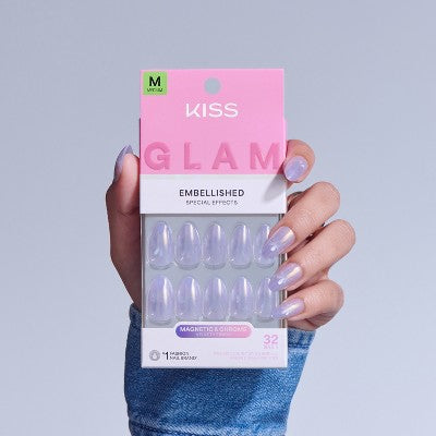 KISS Nails GLAM Embellished Press-On Fake Nails - Medium Almond - Before It Ends - 35ct