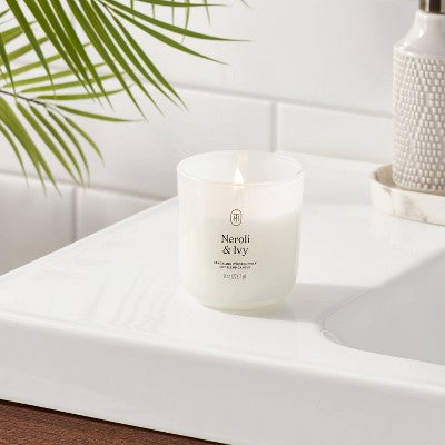 Milky Glass Wooden Wick Neroli and Ivy Jar Candle 8oz - Threshold