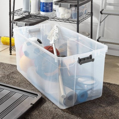 200qt Heavy Duty Latching Clear Storage Box - Brightroom: Portable Black Utility Bin with Lid, 200qt Capacity (LOCAL PICKUP ONLY)