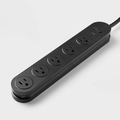 5 Outlet Surge Protector 3' Cord Black - heyday