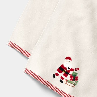 2pk Santa and Snowman Christmas Hand Towel Set Ivory/White - Wondershop