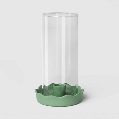 Scalloped Ceramic and Glass Hurricane Taper Candle Holder Green - Room Essentials