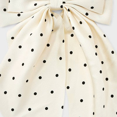 Satin Polka Dot Double Bow Hair Barrette - A New Day Ivory: Classic Pattern, Recycled Polyester, All Hair Types
