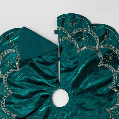 48" Christmas Dia Art Deco Embellished Soft Velvet Tree Skirt Green - Wondershop