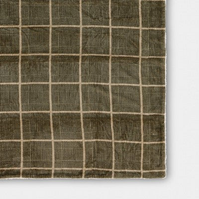 Glen Plaid Printed Plush Throw Blanket with Faux Shearling Reverse Dark Sage Green - Threshold