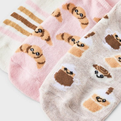 Women's Coffee & Croissants 3pk Liner Socks - Oatmeal Heather/Ivory/Pink 4-10