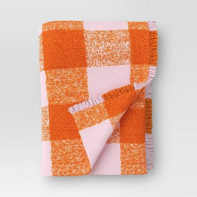 Cozy Woven Check Throw Blanket Pink/Orange - Room Essentials