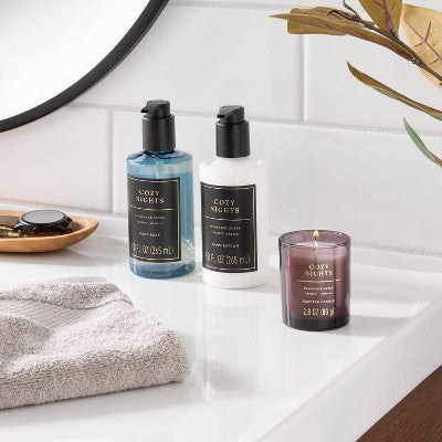 3pc Cozy Nights Personal Care Hand Soap and Lotion Candle Gift Set Dark Blue -Threshold (LOCAL PICKUP ONLY)