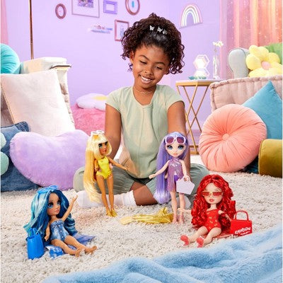 Rainbow High Swim & Style Ruby Red 11'' Doll with Shimmery Wrap to Style 10+ Ways, Removable Swimsuit, Sandals, Accessories