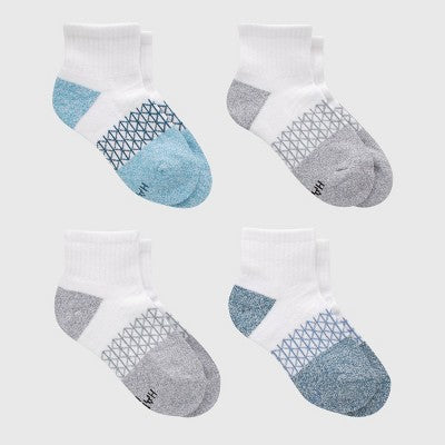 Hanes Boys' 4pk Absolute Active Ankle Socks - White L: Moisture Wicking, Arch Support, Midweight Knit