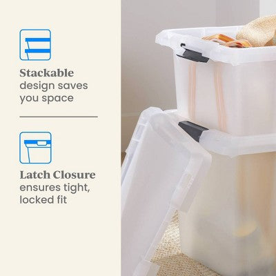 Medium Frosted Latching Storage Box - Brightroom: Stackable Polypropylene Tote with Lid, 48L Capacity (LOCAL PICKUP ONLY)