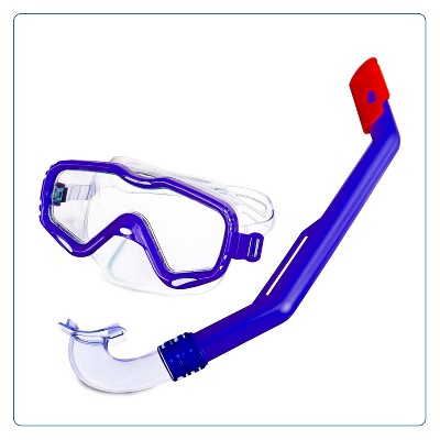 Aqua Leisure BIG ISLAND Kids' Snorkel Mask Combo - Blue: Polycarbonate Lens, Adjustable Strap