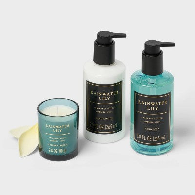 3pc Rainwater Lily Personal Care Hand Soap and Lotion Candle Gift Set Blue - Threshold (LOCAL PICKUP ONLY)