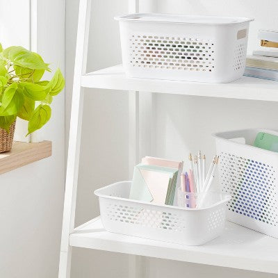 Narrow Small Decorative Plastic Bin White - Brightroom: Modern Storage with Cut-Out Handles, 13" Cube Compatible