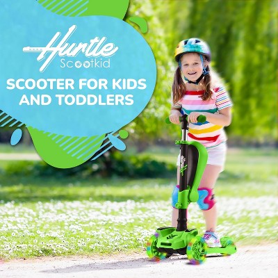 Hurtle 3-Wheeled Scooter for Kids - Wheel LED Lights - Green (LOCAL PICKUP ONLY)